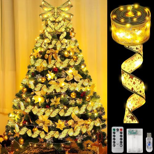 Jgd-Lumières De Ruban Sapin De Noël, 10 M 100 Led Guirlande Lumineuse Ruban, Ruban Sapin Noël Led, Or Ruban Lumineux Sapin Pour Décoration D'arbre De Noël, Mariage, Fête