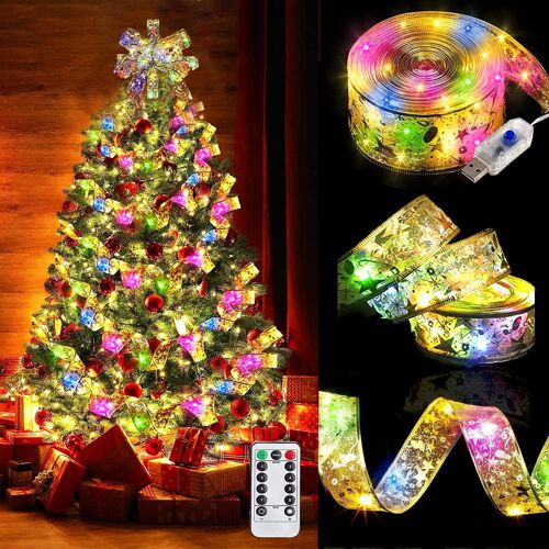 KAL-5 M 50 Led Lumières De Ruban De Sapin De Noël,Guirlandes Lumineuses À Ruban Brillant,Ruban Sapin Noël Led,Lumières De Ruban De Noël,Arc En Dentelle Diy Décor Sapin Vacances Intérieur Extérieur
