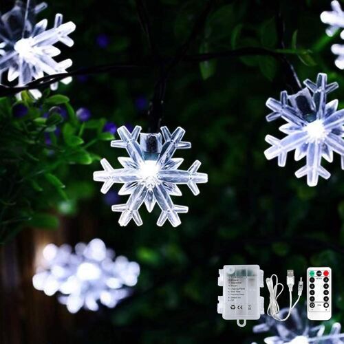 KAL-Guirlande Lumineuse À 40 Led En Flocons De Neige - Fonctionnement Sur Usb Ou Piles, 8 Modes D'Éclairage Avec Télécommande Et Minuterie