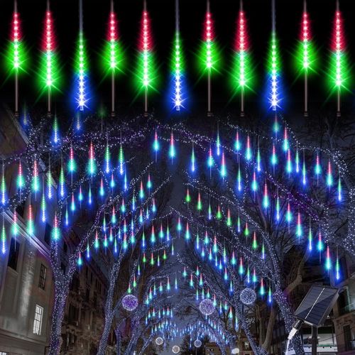 Kal-Lumières Solaires De Pluie De Météores, Guirlandes Lumineuses Ip65 Imperméable Lumières De Noël Avec Tubes De 30 Cm, 8 Tubes, Total 240 Led Pour Noël Mariage Fête Soirée Maison Arbre Sapin Jardin
