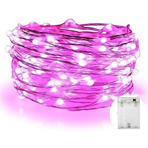 Kal-Guirlande Lumineuse 30 Led Sur Câble En Cuivre Avec 8 Effets De Lumière Vert 3 M, Rose, Battery