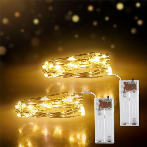 Kal-2 Mètres 20 Leds Guirlande Lumineuse Led À Pile Fil, 2 Modes D'eclairage, Blanc Chaud, Guirlande Lumineuse Étanche, Pour Décoration Noël, Bouteille, Mariage, Jardin, Fête, Lot De 2