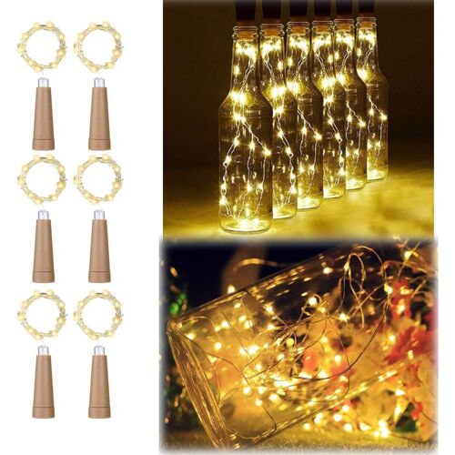 Kal-6pcs Bouteilles Lumières Avec Liège Blanc Chaud, 2m/6.5ft 20led Fairy Lights Pour Bouteilles, Toujours Éclairage, Aaa Piles Bouteille De Vin String Lights Pour Diy Bottle Party Mariage Noël