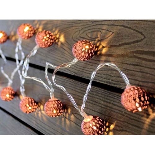 Kal-Guirlande Avec Boules En Métal, 10 Led Blanc Chaud, Câble D'alimentation 30 Cm, 2 Piles Aa Non Incluses, 8086 Petites Boules Cupfer