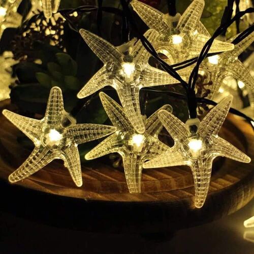 Kal-Guirlandes Solaires, Étanche 20ft 30 Led Éclairage De Fée D'étoile De Mer, Utilisé Pour La Décoration De Mariage De Fête De Jardin Intérieur Et Extérieur (Blanc Chaud)
