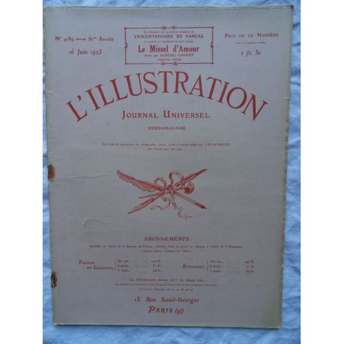 Hebdomadaire L'Illustration N°4189 Du 16 Juin 1923