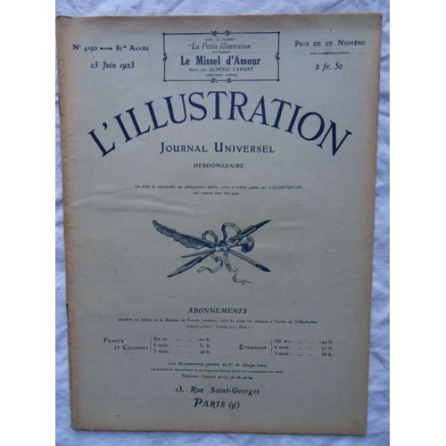 Hebdomadaire L'Illustration N°4190 Du 23 Juin 1923