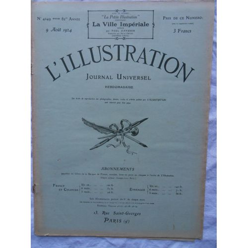 Hebdomadaire L'Illustration N°4249 Du 09 Août 1924