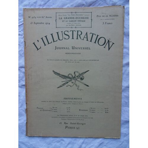 Hebdomadaire L'Illustration N°4254 Du 13 Septembre 1924