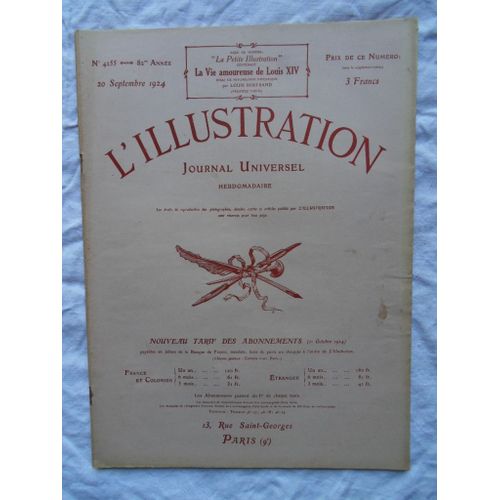 Hebdomadaire L'Illustration N°4255 Du 20 Septembre 1924