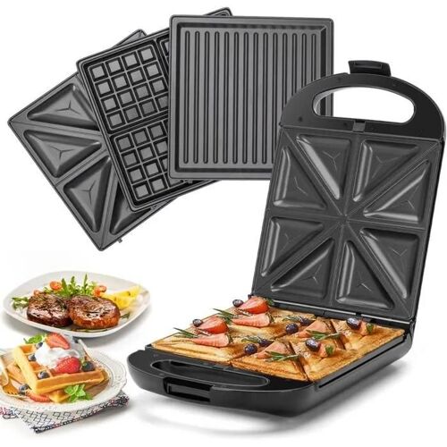 Taylor Swoden Bruno - 3 en 1 : appareil a sandwich, gaufrier, gril. 1200W, 0 BPA. Peut contenir 4 sandwichs, plaques antiadhesives,