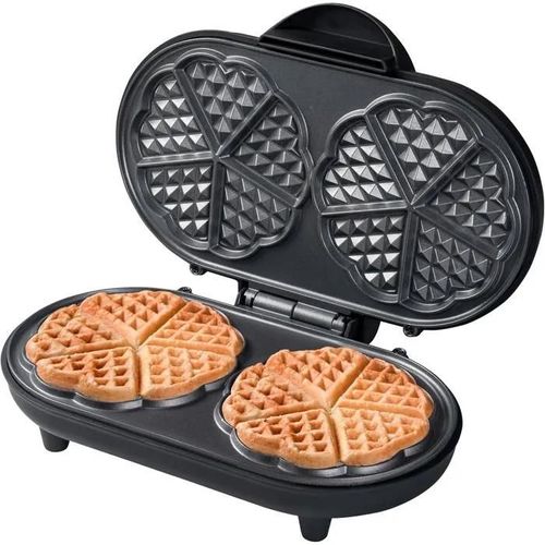 Bestron Gaufrier double pour gaufres classiques en forme de c?ur, Gaufrier avec revetement anti-adhesif, Sweet Dreams collection, Co