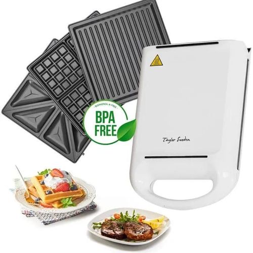 Taylor Swoden gaufrier 3 en 1, 1200W Presse a Paninis et appareil a sandwichs avec 3 Plaques,Peut contenir 4 sandwichs, Antiadhesive