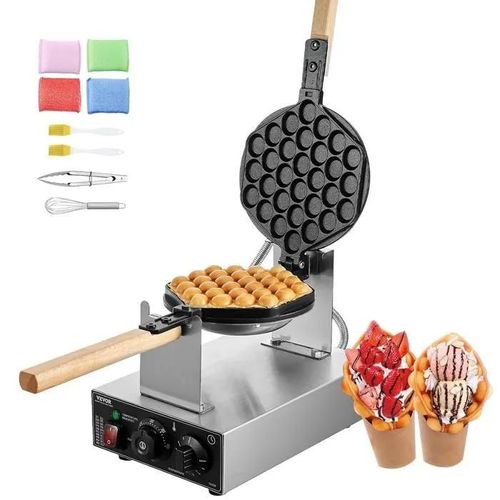 VEVOR Gaufrier Commercial 1400 W, Appareil a Gaufre a Bulles, en Acier Inoxydable, Antiadhesif, Rotatif a 180 , avec Controle de la