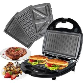 OZAVO 3 en 1 Sandwich Grill,Sandwitch Toaster,Croque Gaufre,Appareil à Croque-monsieur en Acier Inoxydable,750W,Noir