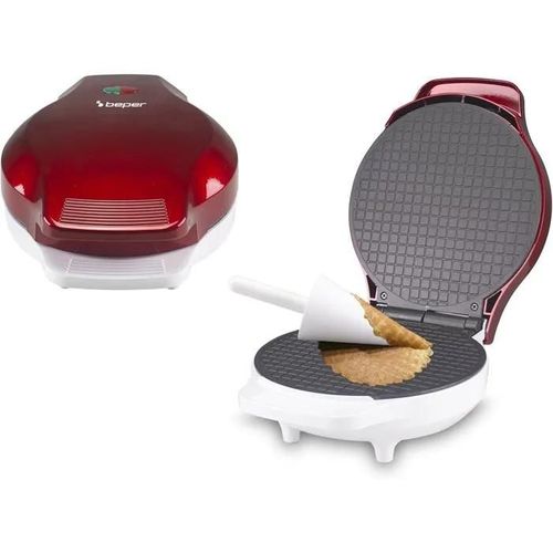 BEPER P101CUD002 Gaufrier electrique, 1000 W, Gaufrier pour cones 18 cm, Poignee isolante, Accessoires pour cones inclus, BlancRoug