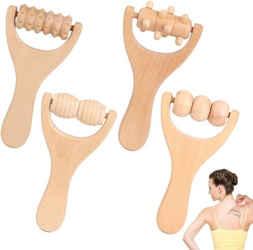 Kal-Pièces Rouleaux De Massage Manuel En Bois, Massage Dos Manuel En Bois Avec Poignée, Rouleau De Massages En Bois Pour Détendre Les Cuisses, Les Jambes, Les Mains, Les Muscles Du Corps Entier