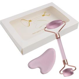 Rouleau En Quartz Rose Et Pierre Gua Sha - Appareil De Massage Du Visage Pour Raffermissement De La Peau - Pierre De Massage Gua Sha Pour Les Gonflements Des Yeux - Rouleau Anti-Âge En Quartz Rose