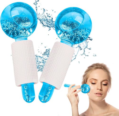 Lot De 2 Facial Ice Globes, Globes De Glace Massage Visage, Massage Visage Hockey Sur Glace, Ice Globes For Fciales, Pour Réduit Le Gonflement Et Les Cernes, Améliore La Circulation Sanguine - Bleu 