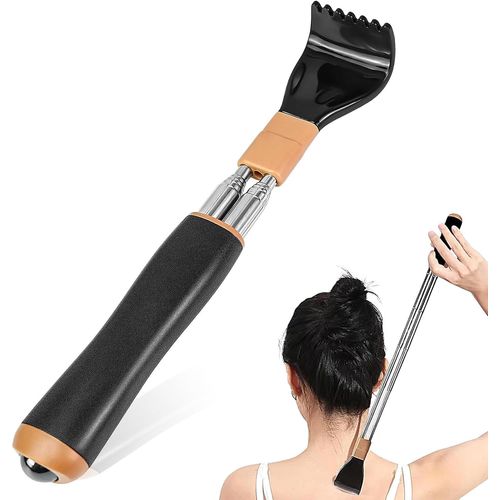 Gratte Dos Portable Extensible En Acier Inoxydable, Gratte-Dos Avec Télescope Renforcé Et Perles De Massage, Long Back Scratcher, Grattoir Dos, Extensible Jusqu'à 54cm, Idee Cadeau Homme Femme