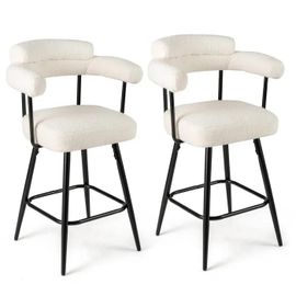 Costway Lot De 2 Tabourets De Bar Pivotants - Dossier Rembourré Et Accoudoirs Incurvés - Pieds En Métal Pour Cuisine, Café Beige