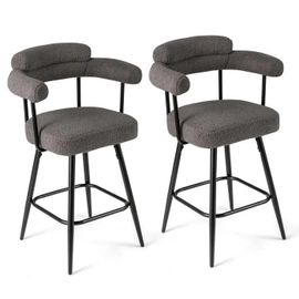 Costway Lot De 2 Tabourets De Bar Pivotants - Dossier Rembourré Et Accoudoirs Incurvés - Pieds En Métal Pour Cuisine, Café Gris