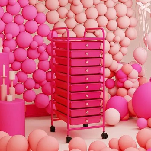 Costway Tour De Rangementà Roulettes - 10 Tiroirs 32,5 X 37 X 86 Cm, Format A4 Et Lettre Rose Vif