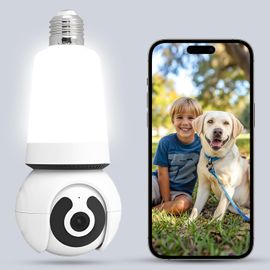 jum-Caméra De Sécurité À Ampoule,Led Caméra Extérieure 2K/3Mp Sans Fil 2.4G Hz Wifi E27 Pour La Sécurité À Domicile,Enregistrement 24/7,Détection De Mouvement Et Alarme