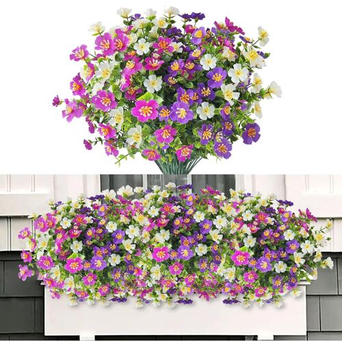 KALANKA-6Pcs Fleurs Artificielles Extérieures Fleur Artificiel en Plastique Résistantes aux UV Faux Fausse Fleurs Exterieur Verdure Arbustes Plantes Décoration Jardin Balcon Fenêtre Cuisine (Type D)