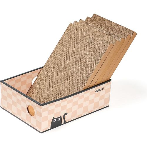 Teppc-5-Pack Griffoirs Pour Chat Avec Boîte, Grattoir Chat Réversible En Carton, Trous Interactifs, Protège-Meubles, Durable Et Résistant (Moyen, Damier)