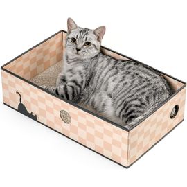 Cmws-Griffoir Pour Chat Avec Boîte, Grand Grattoir Chat, Design Réversible En Carton, Trous Interactifs, Espace De Repos Antisalissure Pour Chats D'intérieur (1-Pack, Grand, Damier)