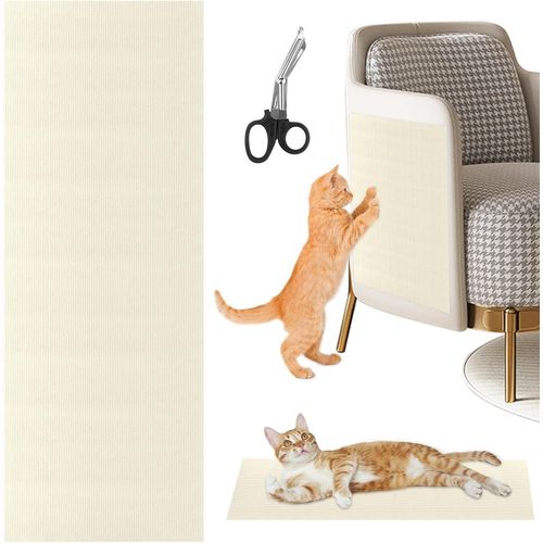 Teppc-Grattoir Chat Autocollant Beige Griffoir Chat Griffe Chat Tapis Grattoir Pour Chat Pour Mur Et Coin, Protège Les Meubles Et Les Canapés(78.7 * 15.7 Pouce)