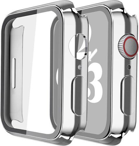 Loranka-2 Pièces Pc Coque Avec Protection Ecran En Verre Trempé Compatible Avec Apple Watch Series 9 Serie 8 Serie 7 45mm Protection Iwatch Légère Et Antichoc, 1 Argent+ 1 Transparent