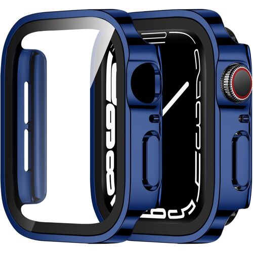 Loranka-2 Pièces Coque Compatible Avec Apple Watch Série 6 Se 5 4 44mm Avec Protection Écran En Verre Trempé, Ultra Mince Dur Pc Antichoc Housse Coque Pour Iwatch 44mm (Bleu/Bleu)