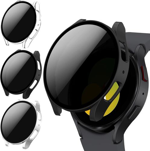 [3pièces] Coque Pour Samsung Galaxy Watch Fe 2024/Watch 5/Watch 4 40mm Avec Anti-Espion Protecteur D'écran, Dur Pc Bumper Case, Anti-Spy Privacy Housse Pour Watch4 Watch5 (Clair+Noir+Argent)