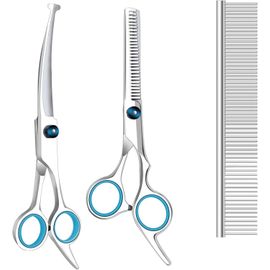 Jgd-Lot De 3 Ciseaux De Toilettage Pour Chien Avec Pointes Rondes De Sécurité, Kit De Toilettage En Titane Robuste, Ciseaux À Effiler Professionnels, Ciseaux Droits Avec Peigne Pour Chiens Et