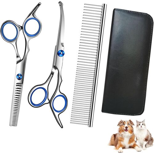 Professional Dog Grooming Scissors,Dog Grooming Scissors Set,Pet Grooming Scissors With Safety Tips For Cats Hair Salon With Comb (Blue)