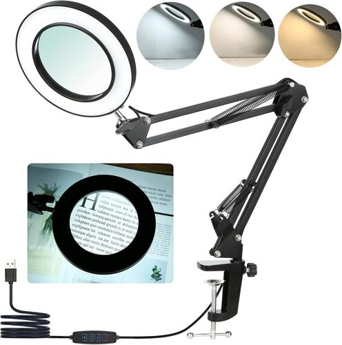 Magnifying Lamp With Clip, 8x Magnifying Lamp, 3 Colors And 10 Brightness Dimmable Led Lamp 19 Inch Adjustable Swivel Arm Led Lamp Craft Lamp