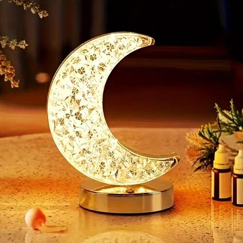 Table Lamp, Touch Control Crystal Lamp With 3 Colors, Usb Rechargeable Cute Night Light For Bedroom, Living Room, Home Decor (Moon)