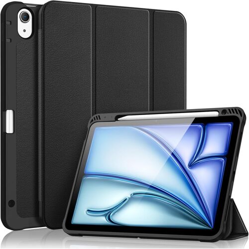 KAL-Coque Pour Ipad Air 11 Pouces M3/M2 (2025/2024), Ipad Air 5/4 10.9 Pouces (2022/2020), Étui Avec Rangement De Stylet, Housse Antichoc Arrière Souple Veille/Réveil Auto, Noir
