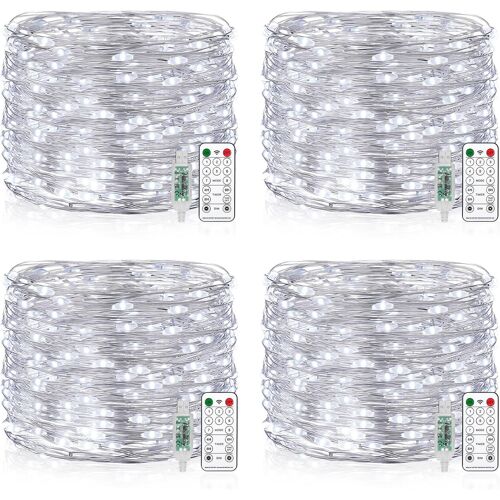 KAL-Guirlandes Lumineuses, [Lot De 4] 15M 150 Led Minuteur 8 Modes Alimenté Par Usb Fairy Lights Avec Télécommande Décoration Intérieur/Extérieur Pour Chambre, Fête, Noël
