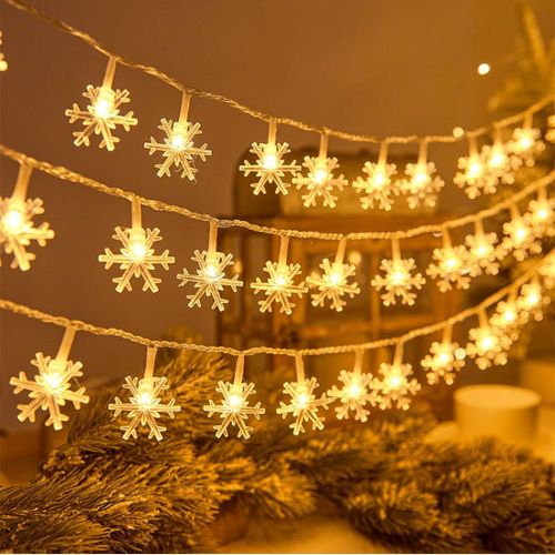 Kal-Guirlande Lumineuse De Flocon De Neige, 6m 40 Pcs Led Guirlande Lumineuse Sapin De Noel, Guirlande Led Décoration Noel Intérieur Pour Chambre À Coucher, Terrasse, Noël, Fête, Anniversaire