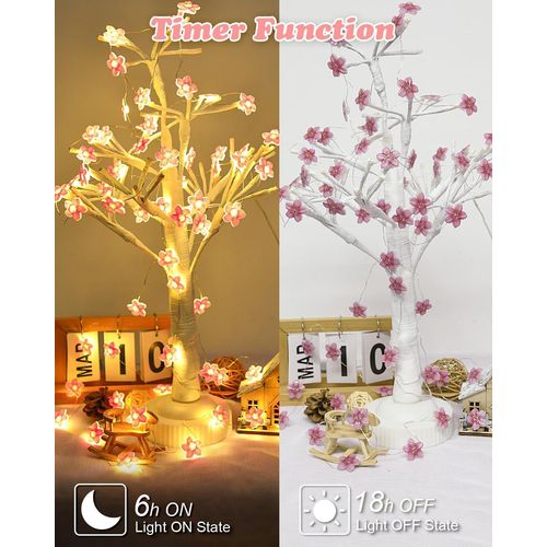 CHENG-Guirlande lumineuse LED en fleurs de cerisier - 20 LED - 2 m - Batterie intérieure avec minuterie - Guirlande lumineuse pour décoration de printemps, fleurs de cerisier, mariage, fête, jardin,