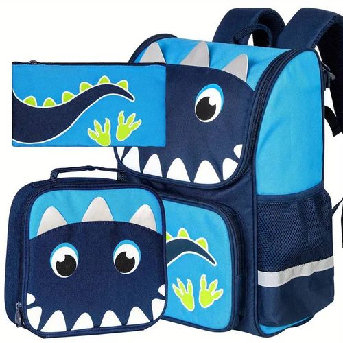 Sac à Dos Dinosaure 3 Pièces – Sac Paillettes + Boîte à Lunch 38cm