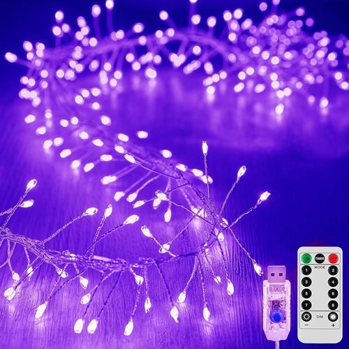 KAL-200Led Cluster Lumières Alimenté Par Usb, Guirlande Lumineuse Sapin De Noel Avec Télécommande Étanche Rideau Lumineux 8 Mode Féeriques Lumiere Décoration Noël,Chambre (Violette, 6M 200Led)