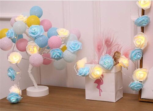 Kal-Fantasee Guirlande Lumineuse À Led En Forme De Rose À Piles Pour Mariage, Saint-Valentin, Maison, Jardin Fête Anniversaire Festival Décoration Intérieure Et Extérieure (20 Led, Bleu + Blanc Chaud