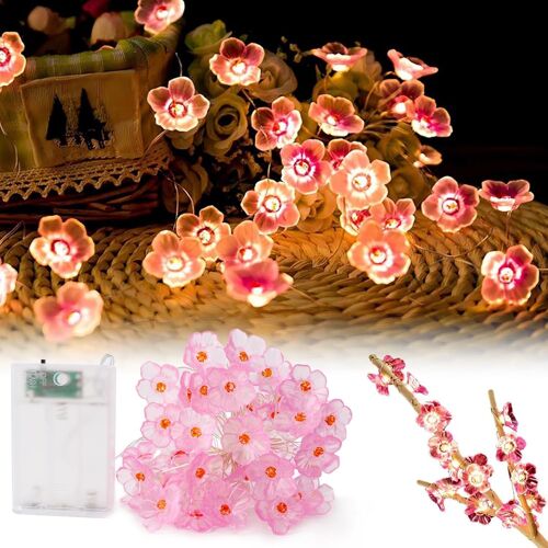 Lumineuse Led En Fleurs De Cerisier, 5 M 50 Leds En Fleurs De Cerisier, Guirlande De Fleurs À Piles, Led Rose, Pour Intérieur, Jardin, Mariage