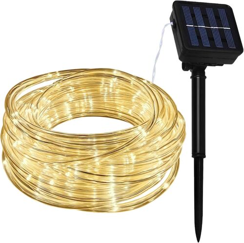 Kal-Guirlande Lumineuse Solaire Extérieur 10m 100led Étanche Blanc Chaud Tube Rope Guirlandes Lumineuses Pour Jardin Terrasse Cour Backyard Chemin Clôture Arbre Noël Mariage Décoration Lumière