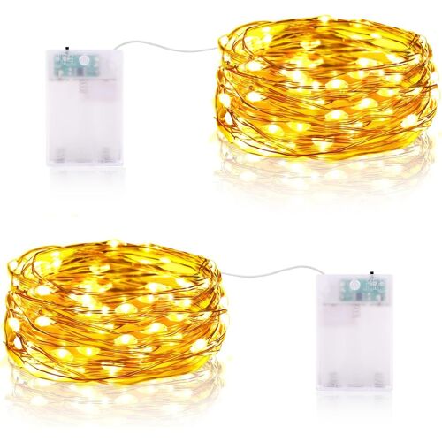 KAL-Guirlande Lumineuse Led À Piles 3 Mètres 9.85Ft 30Led Micro Guirlande Led Pile Interieur Et Extérieur Pour Chambre Noël Mariage Sapin Bocaux Décoration (2 Pièces, Blanc Chaud)