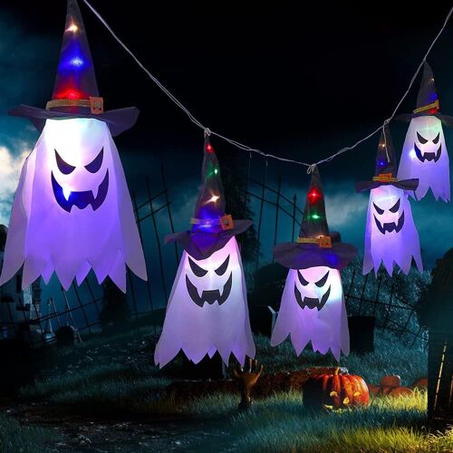 Kal-3.5m Chapeau De Magicien, Guirlande Lumineuse D'halloween D'extérieur, Chapeau De Sorcière, Éclairage, 5 Lumières Led, À Piles, Pour Halloween, Fête, Décoration De Jardin